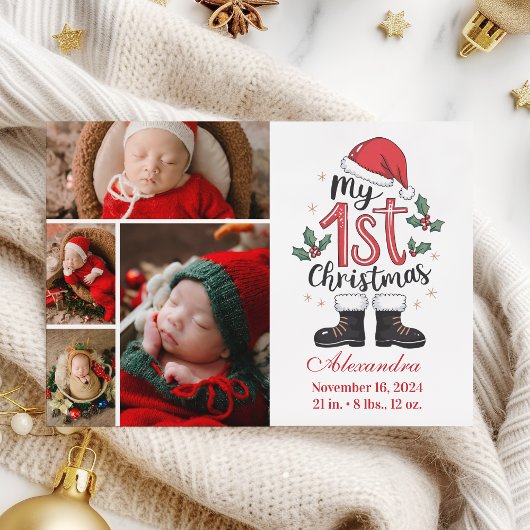 4 Photo Cute Santa Baby 1st Christmas Feestdagenkaart