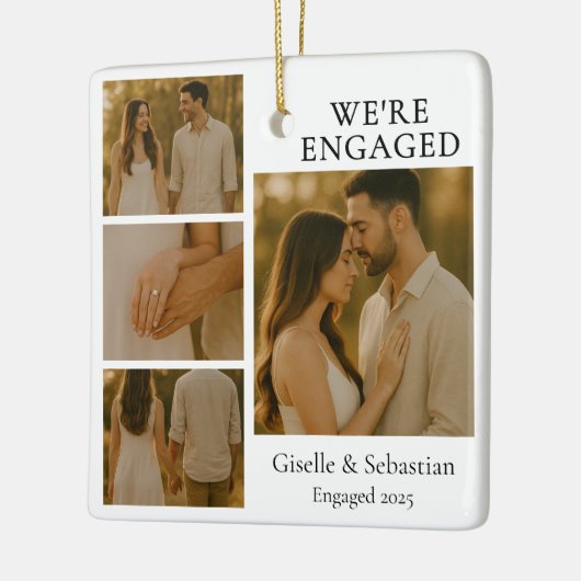 4 Photo Engagement Collage Christmas Keramisch Ornament (Links)