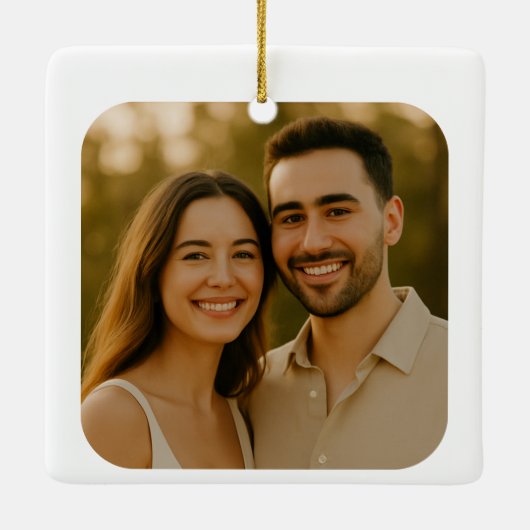 4 Photo Engagement Collage Christmas Keramisch Ornament (Achterkant)