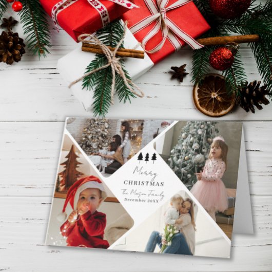 4 Photo Family Christmas Card Trees Design Bedankkaart