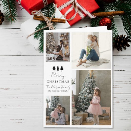 4 Photo Family Christmas Card Trees Design Kaart