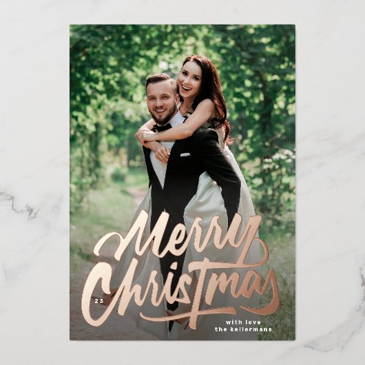 4 Photo Family Collage Merry Christmas Folie Feestdagenkaart (Voorkant)