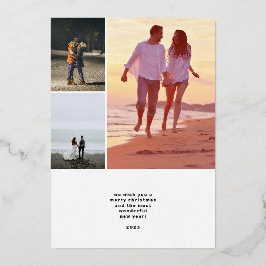 4 Photo Family Collage Merry Christmas Folie Feestdagenkaart (Achterkant)