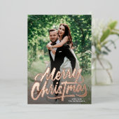 4 Photo Family Collage Merry Christmas Folie Feestdagenkaart (Staand Voorkant)