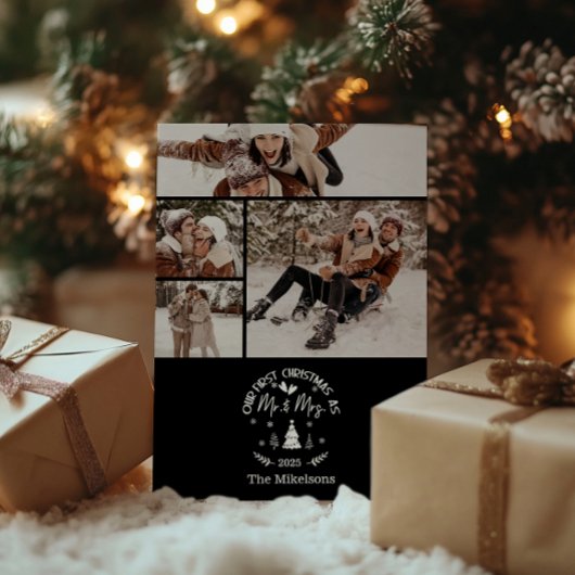 4 Photo First Christmas as Mr. & Mrs Feestdagenkaart