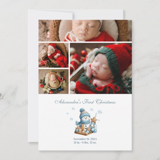 4 Photo First Christmas Birth Announcement  Feestdagenkaart (Voorkant)