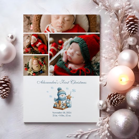 4 Photo First Christmas Birth Announcement  Feestdagenkaart