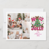 4 Photo Glitter Leopard Bow Holly Jolly Feestdagenkaart (Voorkant)