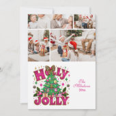 4 Photo Glitter Leopard Bow Holly Jolly Feestdagenkaart (Voorkant)