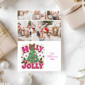 4 Photo Glitter Leopard Bow Holly Jolly Feestdagenkaart