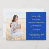 4 Photo Graduation Collage Script Royal Blue Gold Aankondiging (Achterkant)