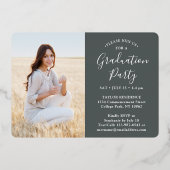 4 Photo Graduation Party Modern Script Grijs en Folie Uitnodiging (Achterkant)