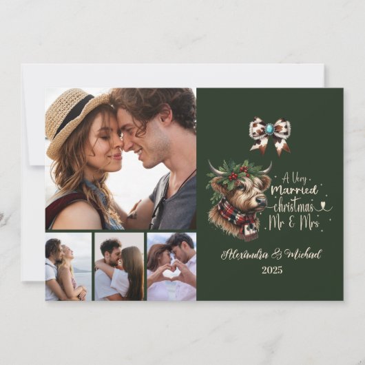 4 Photo Highland Cow Merry Christmas Mrs and Mr Feestdagenkaart (Voorkant)