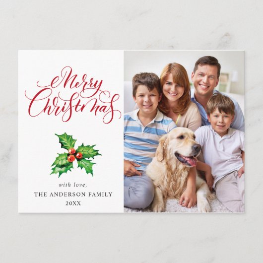 4 PHOTO Holly Berry Mistletoe kerstgroet Feestdagenkaart (Voorkant)