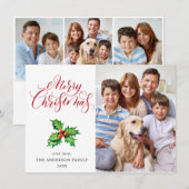 4 PHOTO Holly Berry Mistletoe kerstgroet Feestdagenkaart (Voorkant / Achterkant)