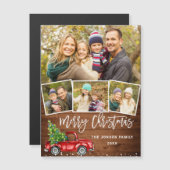 4 PHOTO Kerstmis Red Truck Greeting Magnetic Kaart (Voorkant / Achterkant)