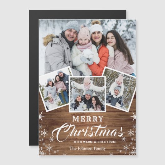 4 PHOTO-Kerstmis Roestvast hout Magnetische kaart (Voorkant / Achterkant)