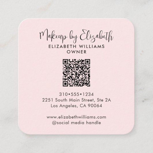 4 Photo Makeup Blush Pink Script Black QR Code Vierkante Visitekaartje (Achterkant)