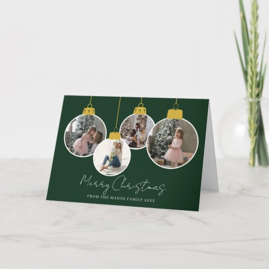 4 photo Merry Christmas bauble Photo Card Bedankkaart (Voorkant)