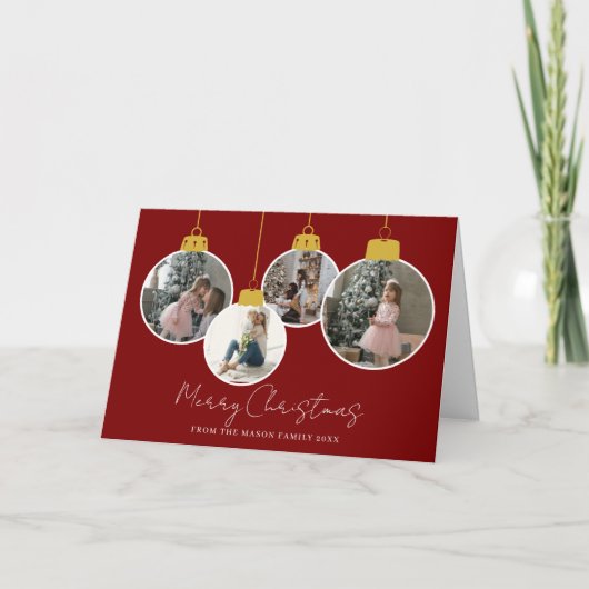 4 photo Merry Christmas bauble Photo Card Bedankkaart (Voorkant)