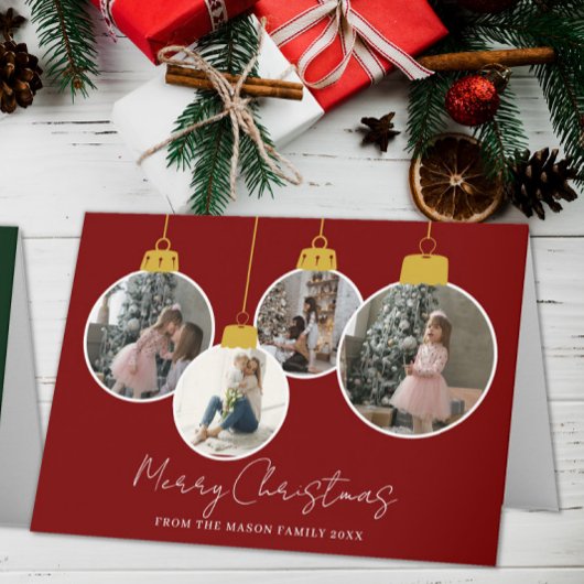 4 photo Merry Christmas bauble Photo Card Bedankkaart