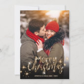4 PHOTO Merry Kerstmis Gold Sparkle Greep Feestdagenkaart (Voorkant)