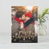 4 PHOTO Merry Kerstmis Gold Sparkle Greep Feestdagenkaart (Staand voorkant)