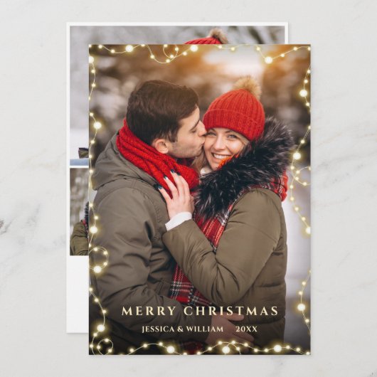 4 PHOTO Merry Kerstmis Gold Sparkle Greep Feestdagenkaart (Voorkant / Achterkant)