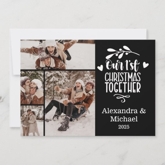 4 Photo Minimalist First Christmas Together Feestdagenkaart (Voorkant)