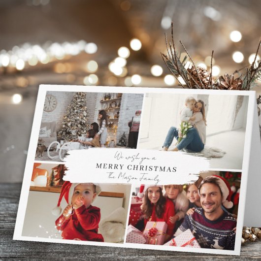 4 Photo modern Family Christmas Card Trees Design Bedankkaart
