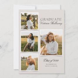 4 Photo Modern Ivory Graduation Announcement  Kaart