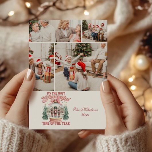 4 Photo Pink  Nutcracker Christmas Wonderland Glob Feestdagenkaart