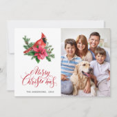 4 PHOTO Poinsettia Red Kardinaal kerstgroet Feestdagenkaart (Voorkant)