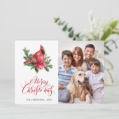 4 PHOTO Poinsettia Red Kardinaal kerstgroet Feestdagenkaart (Staand voorkant)