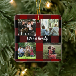 4 photo red and black buffalo plaid keramisch ornament