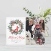 4 PHOTO Red Kardinaal kerstgeschut Feestdagenkaart (Staand voorkant)