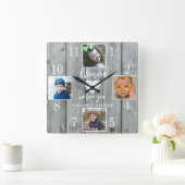 4 Photo Rustic Gray Wood Love You Nonna Grandkids Vierkante Klok (Huis)