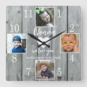 4 Photo Rustic Gray Wood Love You Nonna Grandkids Vierkante Klok (Voorkant)