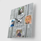 4 Photo Rustic Gray Wood Love You Nonna Grandkids Vierkante Klok (Hoek)