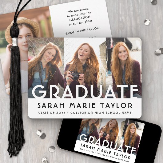 4 Photo Simple Modern Bold Typography Graduation Aankondiging