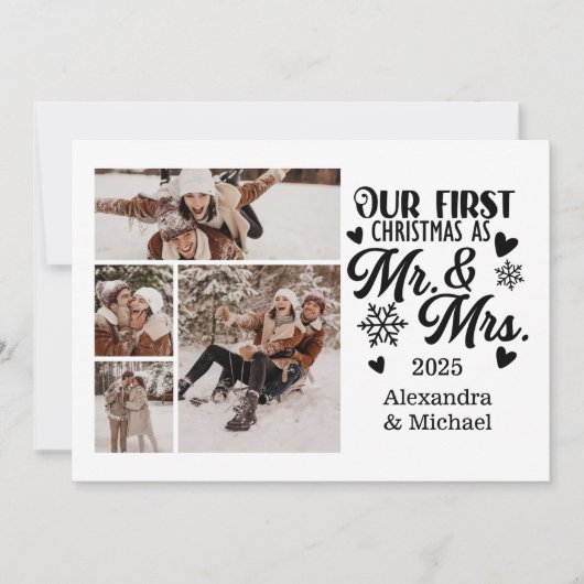 4 Photo Snowflakes Christmas Mr and Mrs  Feestdagenkaart (Voorkant)
