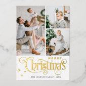 4 PHOTO Sparkle Merry-kerstgroet Gold Folie Feestdagenkaart (Voorkant)