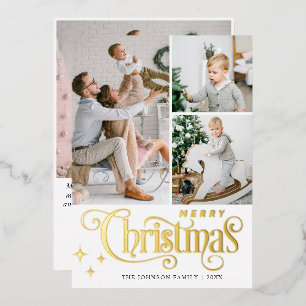 4 PHOTO Sparkle Merry-kerstgroet Gold Folie Feestdagenkaart