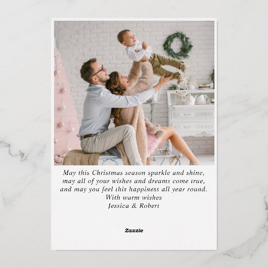 4 PHOTO Sparkle Merry-kerstgroet Gold Folie Feestdagenkaart (Achterkant)