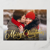 4 PHOTO Sparkle Merry-kerstgroet Gold Folie Feestdagenkaart (Voorkant)
