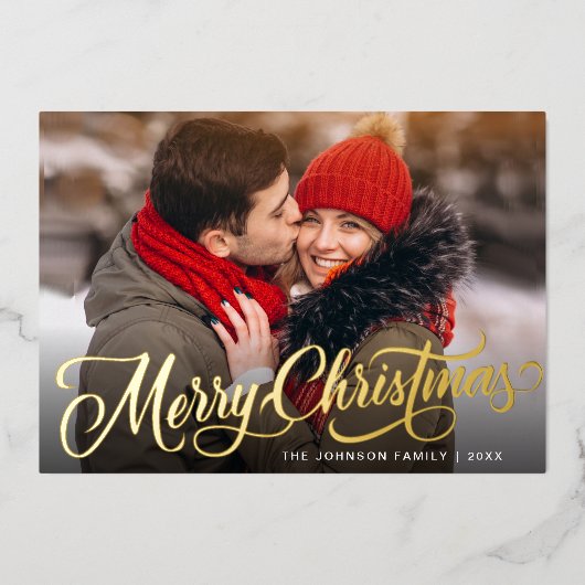 4 PHOTO Sparkle Merry-kerstgroet Gold Folie Feestdagenkaart (Voorkant)