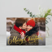 4 PHOTO Sparkle Merry-kerstgroet Gold Folie Feestdagenkaart (Staand Voorkant)