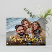 4 PHOTO Sparkle Merry-kerstgroet Gold Folie Feestdagenkaart (Staand Voorkant)