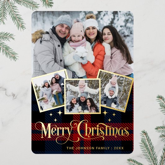 4 PHOTO Sparkle Merry-kerstgroet Gold Folie Feestdagenkaart