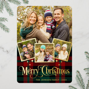 4 PHOTO Sparkle Merry-kerstgroet Gold Folie Feestdagenkaart